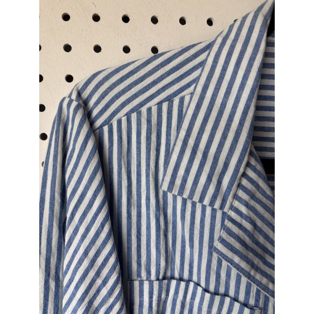 Unbranded Women's Lg Striped Blue White Button Down Chambray Shirt Ruffle Cotton - Picture 3 of 6